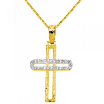 Χρυσός σταυρός Κ14 με αλυσίδα