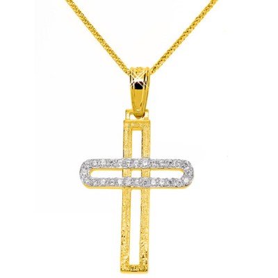 Χρυσός σταυρός Κ14 με αλυσίδα