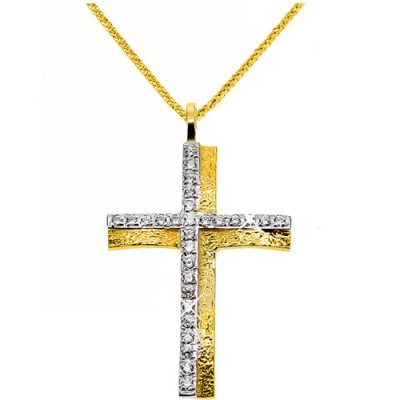 Χρυσός σταυρός Κ14 με αλυσίδα