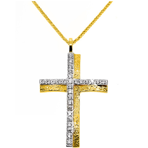 Χρυσός σταυρός Κ14 με αλυσίδα