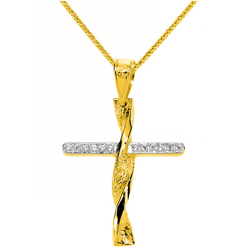 Χρυσός σταυρός Κ14 με αλυσίδα