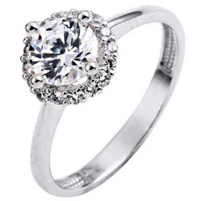 Ροζέτα μονόπετρο από λευκό χρυσό Κ9 με ζιργκόν