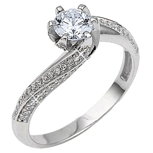 Λευκόχρυσο μονόπετρο δαχτυλίδι  Κ9