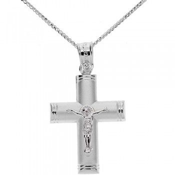 Λευκόχρυσος  βαπτιστικός σταυρός Κ14 με αλυσίδα