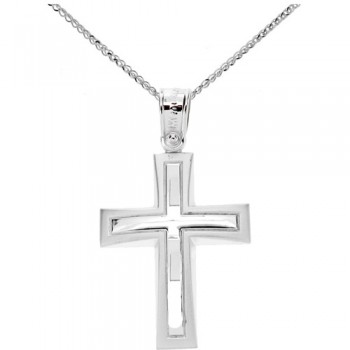 Λευκόχρυσος  βαπτιστικός σταυρός Κ14 με αλυσίδα