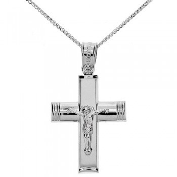 Λευκόχρυσος  βαπτιστικός σταυρός Κ14 με αλυσίδα