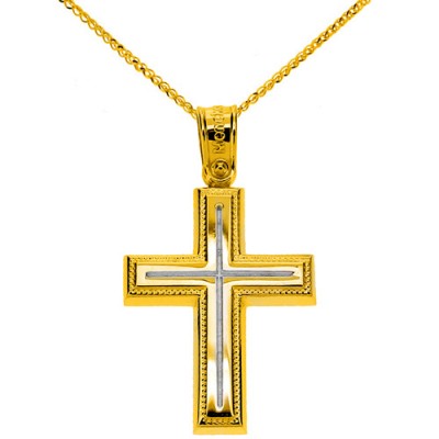 Χρυσός βαπτιστικός σταυρός Κ14 με αλυσίδα