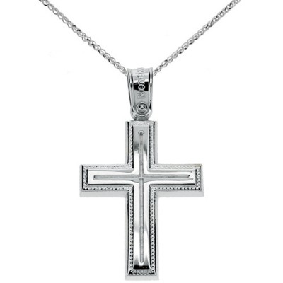 Λευκόχρυσος  βαπτιστικός σταυρός Κ14 με αλυσίδα