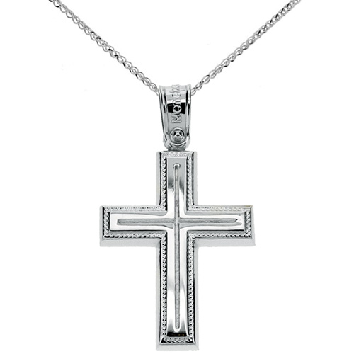 Λευκόχρυσος  βαπτιστικός σταυρός Κ14 με αλυσίδα