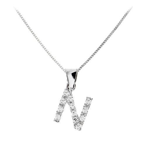 Λευκόχρυσο μονόγραμμα Κ14 με αλυσίδα