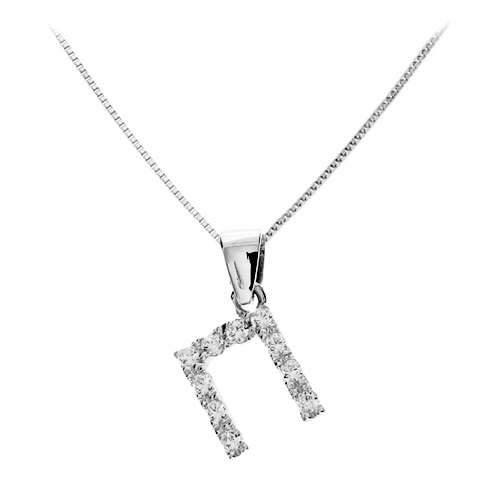 Λευκόχρυσο μονόγραμμα Κ14 με αλυσίδα