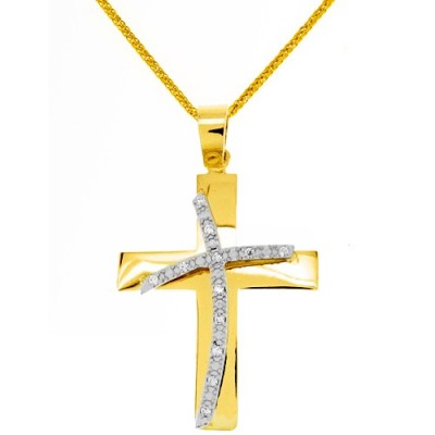 Χρυσός βαπτιστικός σταυρός Κ14 με αλυσίδα