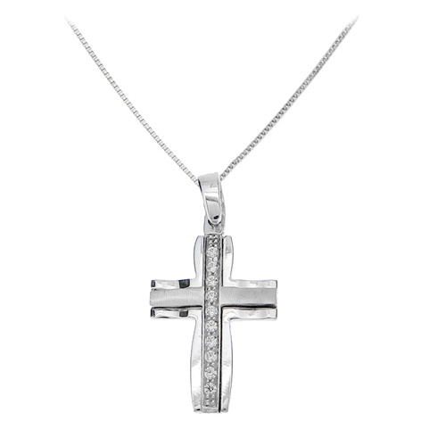 Λευκόχρυσος  σταυρός Fashion K9 με αλυσίδα