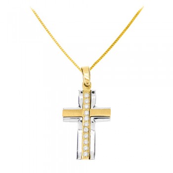 Χρυσός σταυρός Fashion K9 με αλυσίδα
