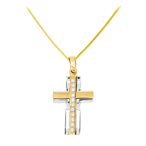Χρυσός σταυρός Fashion K9 με αλυσίδα
