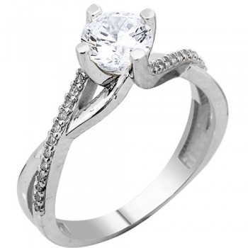 Λευκόχρυσο δαχτυλίδι μονόπετρο Κ14