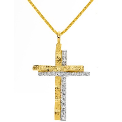 Χρυσός  σταυρός Κ14 με αλυσίδα
