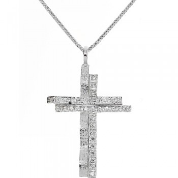 Λευκόχρυσος σταυρός Κ14 με αλυσίδα