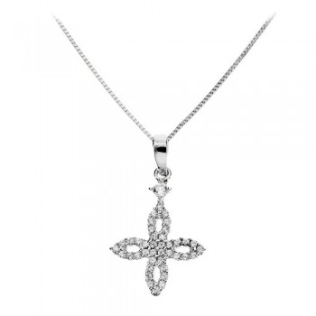Λευκόχρυσος σταυρός Κ14 με αλυσίδα