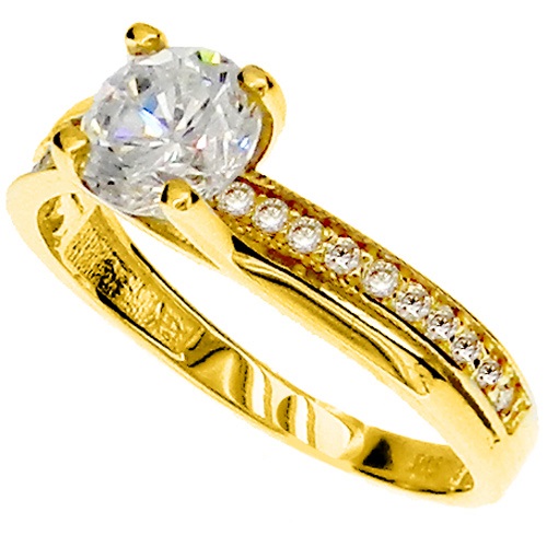 Χρυσό δαχτυλίδι μονόπετρο Κ14 με ζιργκόν