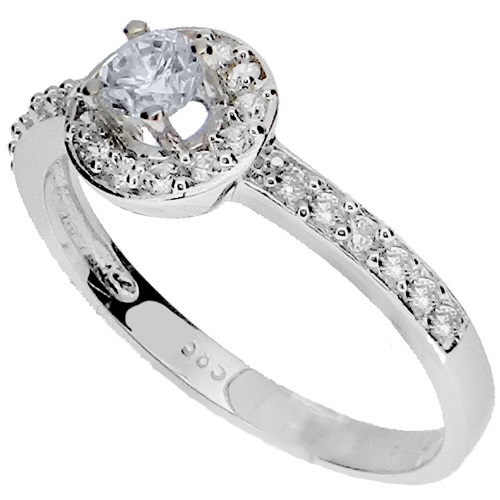 Λευκόχρυσο μονόπετρο δαχτυλίδι ροζέτα Κ14