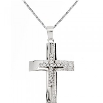 Λευκόχρυσος σταυρός Κ14 με αλυσίδα