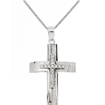 Λευκόχρυσος σταυρός Κ14 με αλυσίδα