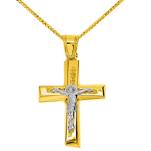 Χρυσός βαπτιστικός σταυρός Κ14 με αλυσίδα
