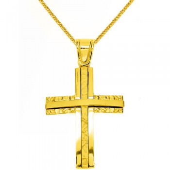 Χρυσός βαπτιστικός σταυρός Κ14 με αλυσίδα