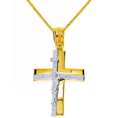 Χρυσός βαπτιστικός σταυρός Κ14 με αλυσίδα
