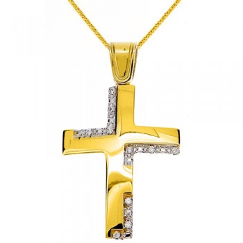 Χρυσός βαπτιστικός σταυρός Κ14 με αλυσίδα