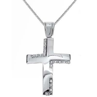 Λευκόχρυσος βαπτιστικός σταυρός Κ14 με την αλυσίδα του