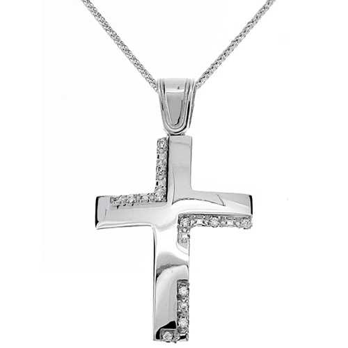 Λευκόχρυσος βαπτιστικός σταυρός Κ14 με την αλυσίδα του