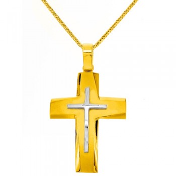 Χρυσός βαπτιστικός σταυρός Κ14 με αλυσίδα