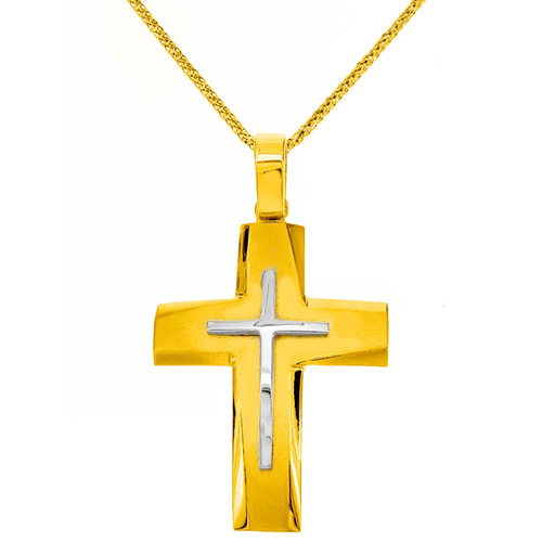 Χρυσός βαπτιστικός σταυρός Κ14 με αλυσίδα