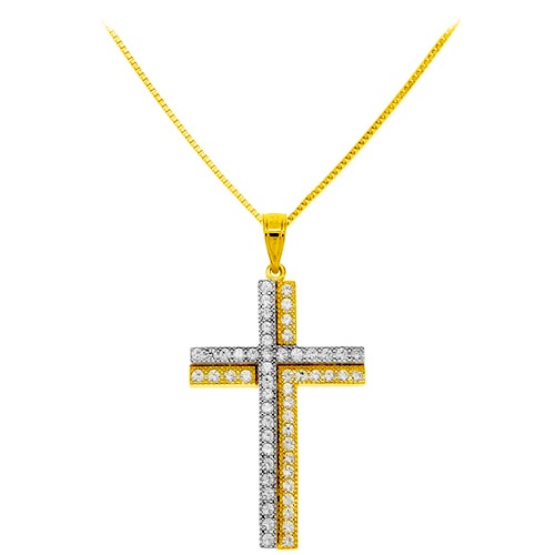 Χρυσός σταυρός Fashion K14 με αλυσίδα