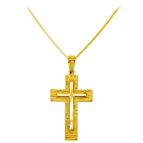 Χρυσός σταυρός Fashion K14 με αλυσίδα