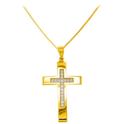 Χρυσός σταυρός Fashion K14 με αλυσίδα