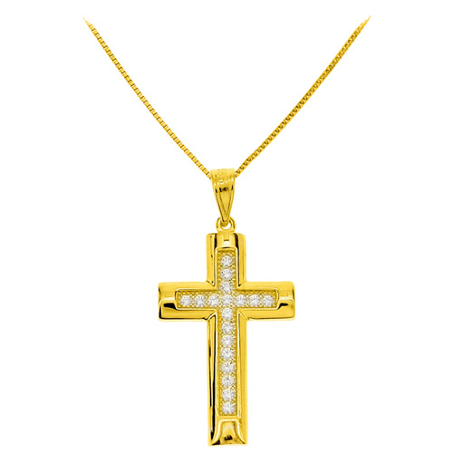 Χρυσός σταυρός Fashion K14 με αλυσίδα