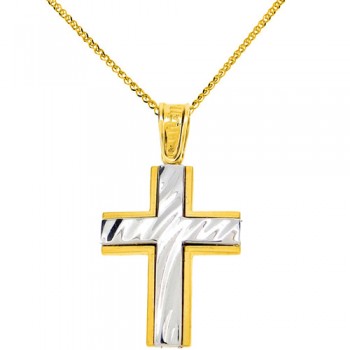 Μασίφ δίχρωμος σταυρός βάπτισης αρραβώνα Κ14 με αλυσίδα