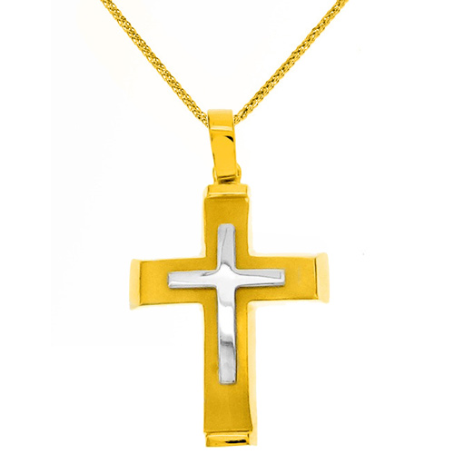 Χρυσός βαπτιστικός σταυρός Κ14 με αλυσίδα