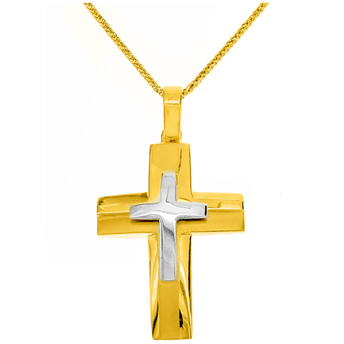 Χρυσός βαπτιστικός σταυρός Κ14 με αλυσίδα