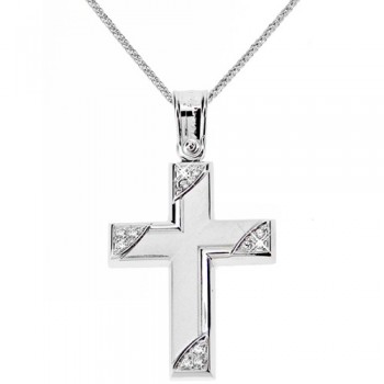Λευκόχρυσος  βαπτιστικός σταυρός Κ14 με αλυσίδα