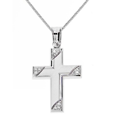 Λευκόχρυσος  βαπτιστικός σταυρός Κ14 με αλυσίδα