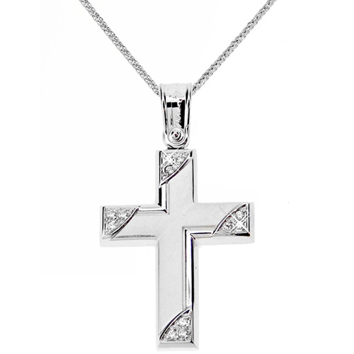 Λευκόχρυσος  βαπτιστικός σταυρός Κ14 με αλυσίδα