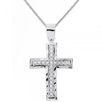 Λευκόχρυσος  βαπτιστικός σταυρός Κ14 με αλυσίδα