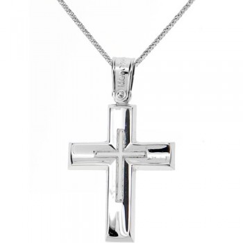 Λευκόχρυσος  βαπτιστικός σταυρός Κ14 με αλυσίδα