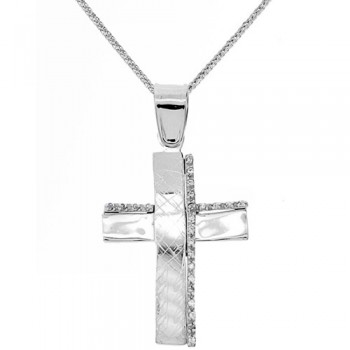 Λευκόχρυσος  βαπτιστικός σταυρός Κ14 με αλυσίδα