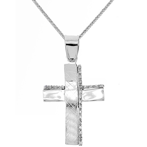 Λευκόχρυσος  βαπτιστικός σταυρός Κ14 με αλυσίδα