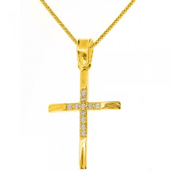 Χρυσός βαπτιστικός σταυρός Κ9 με αλυσίδα
